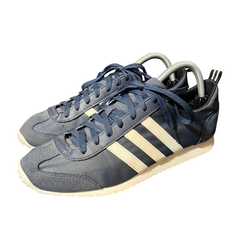 Adidas VS Jogger Sneakers Mens 8.5 Navy Blue White Nylon Suede Low Top AW4107